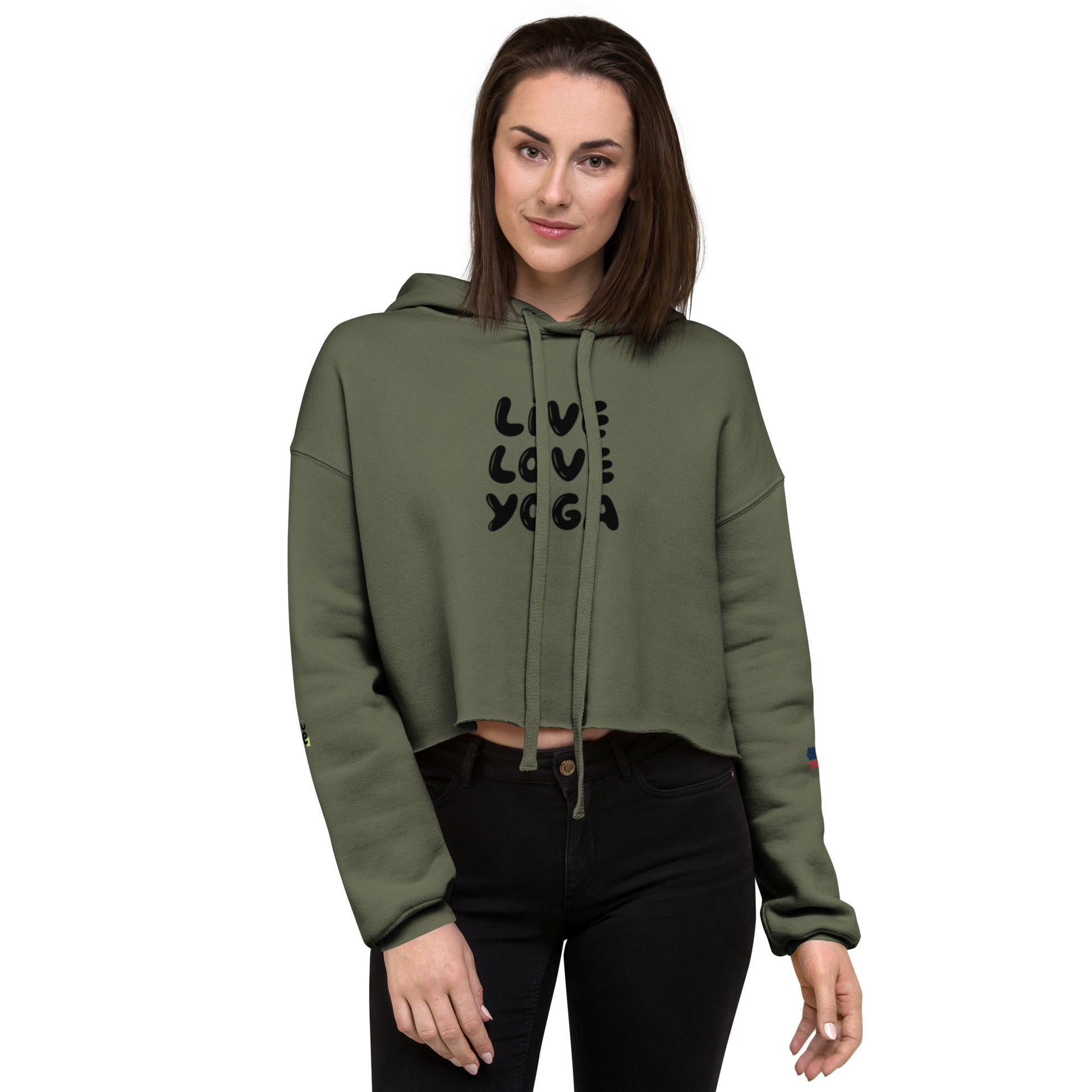 Women's Crop Hoodie- Live, Love, Yoga -