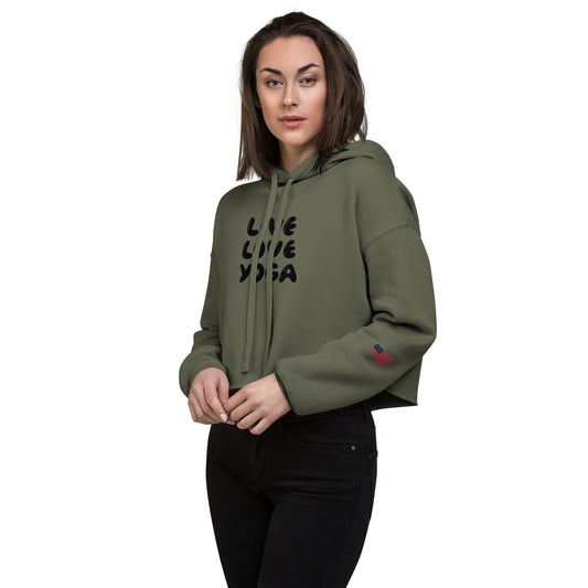 Women's Crop Hoodie- Live, Love, Yoga -