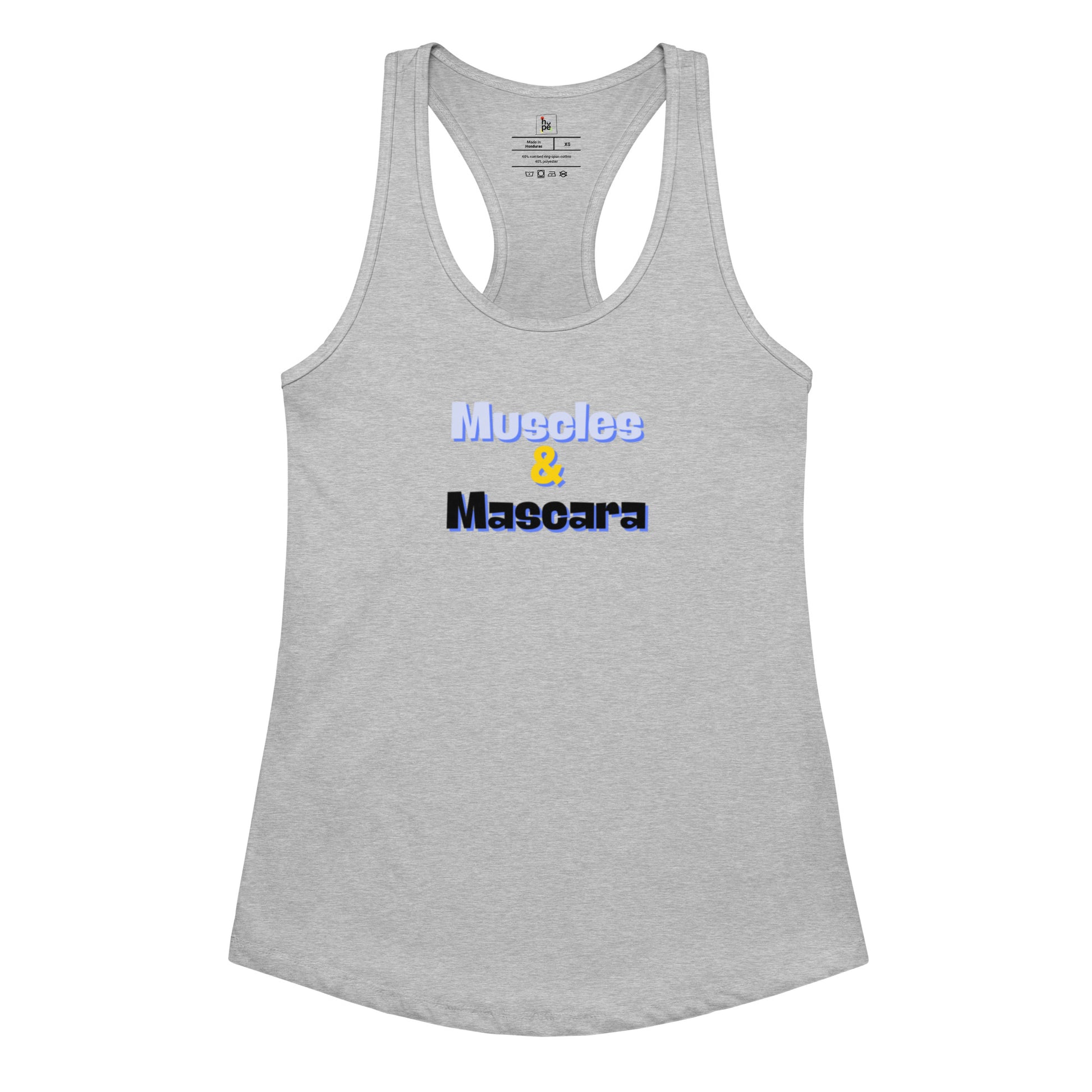 Women's Racerback Tank Top - Fitted Muscles and Mascara Design -