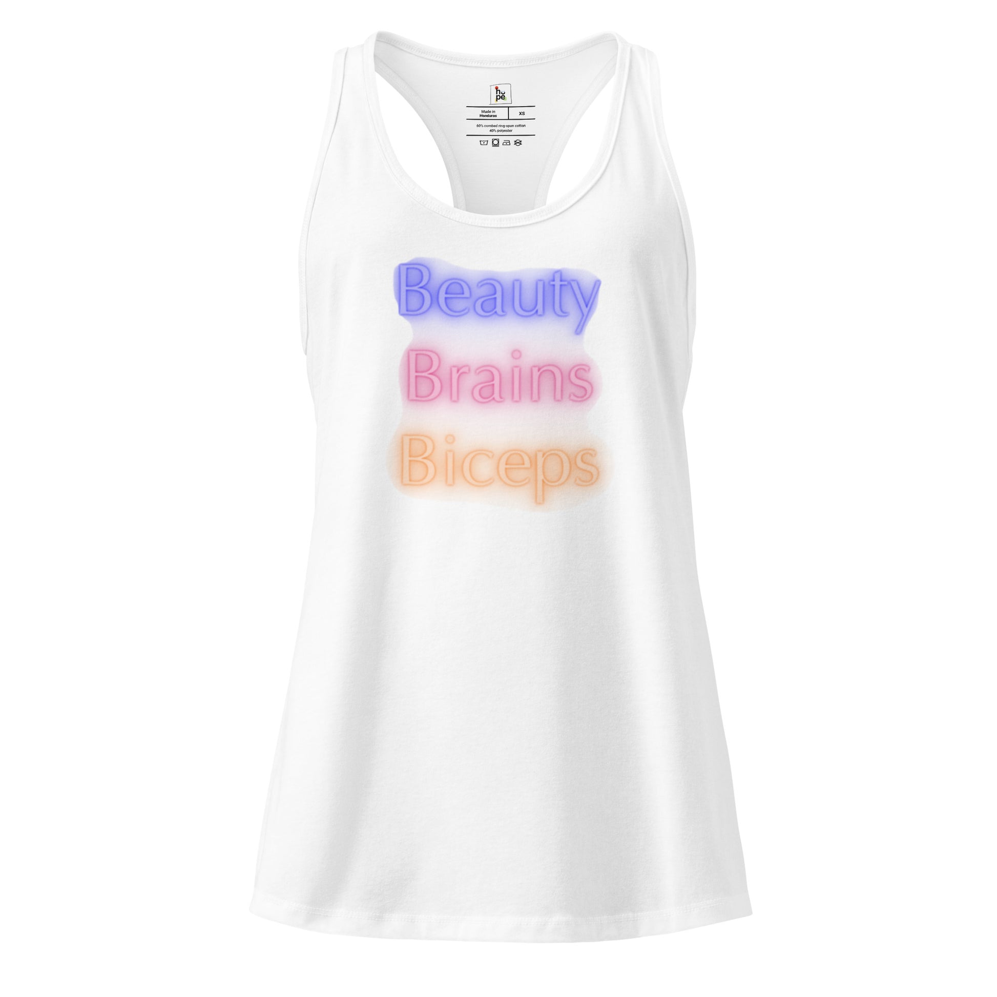 Women's Fitted Racerback Tank Top Celebrating Beauty, Brains, and Biceps for Active Women -