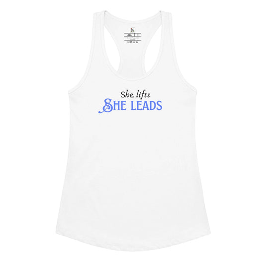 Women's Racerback Tank Top - She Lifts, She Leads -