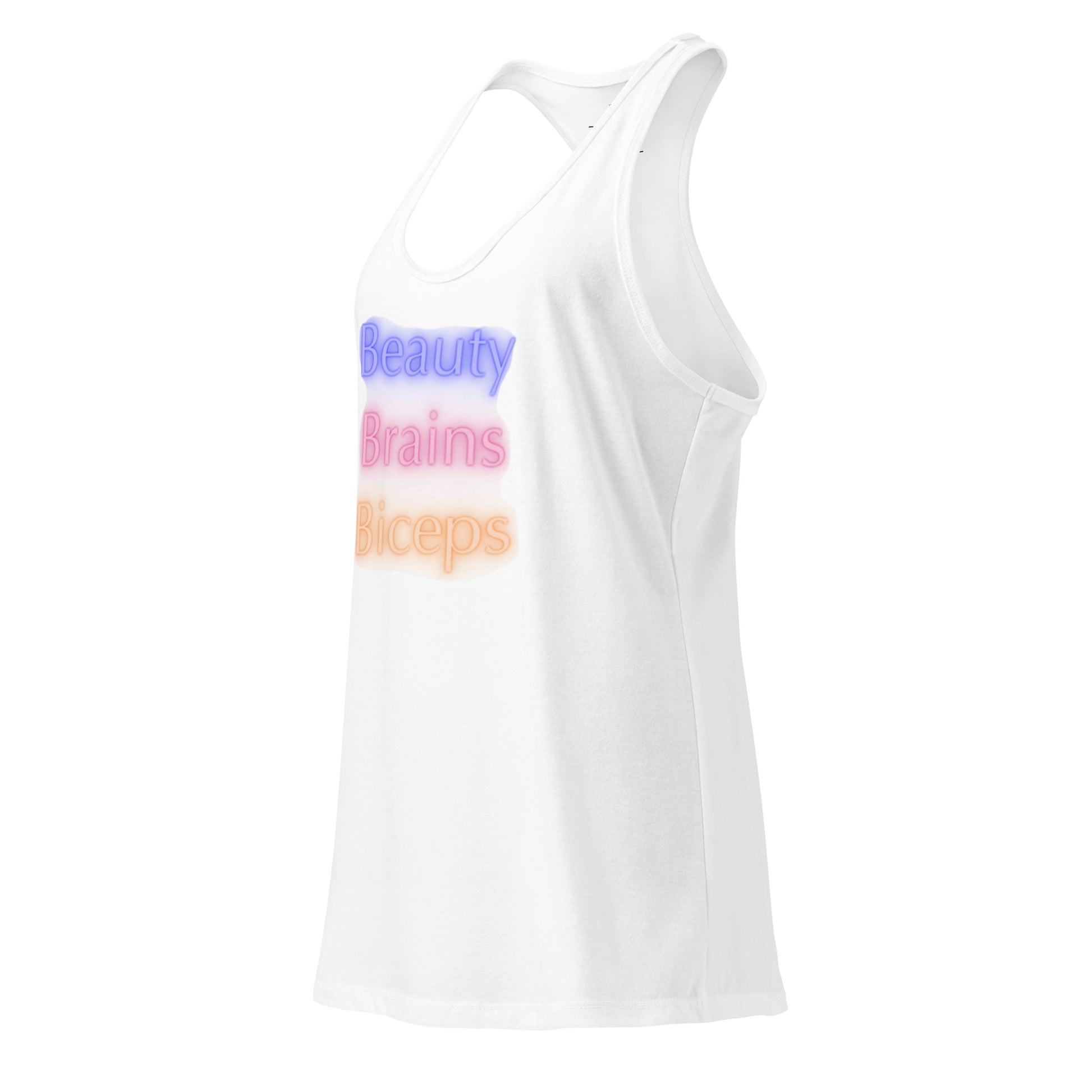 Women's Fitted Racerback Tank Top Celebrating Beauty, Brains, and Biceps for Active Women -