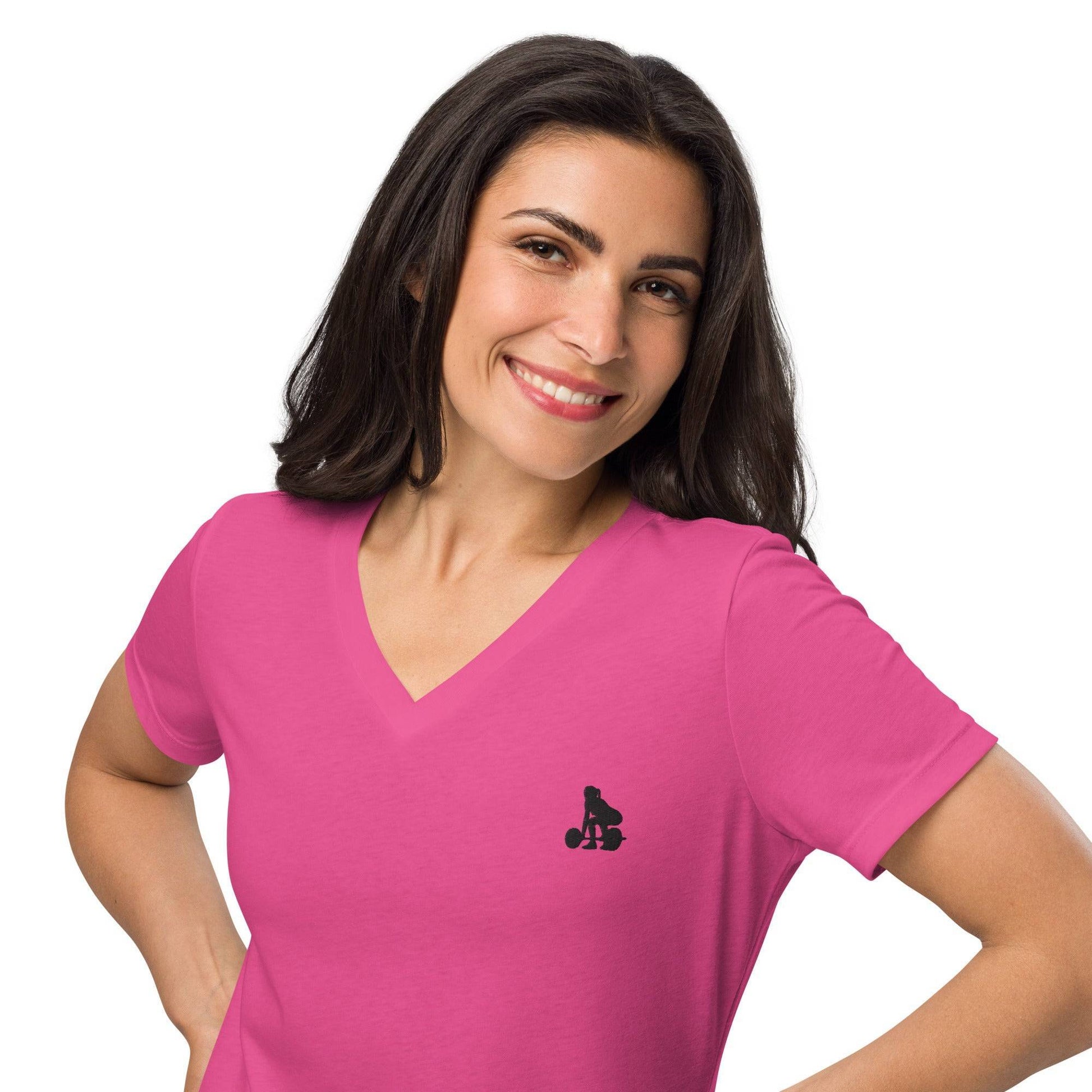 Women's Weightlifting T-Shirt - Relaxed V-Neck for Comfort and Performance -